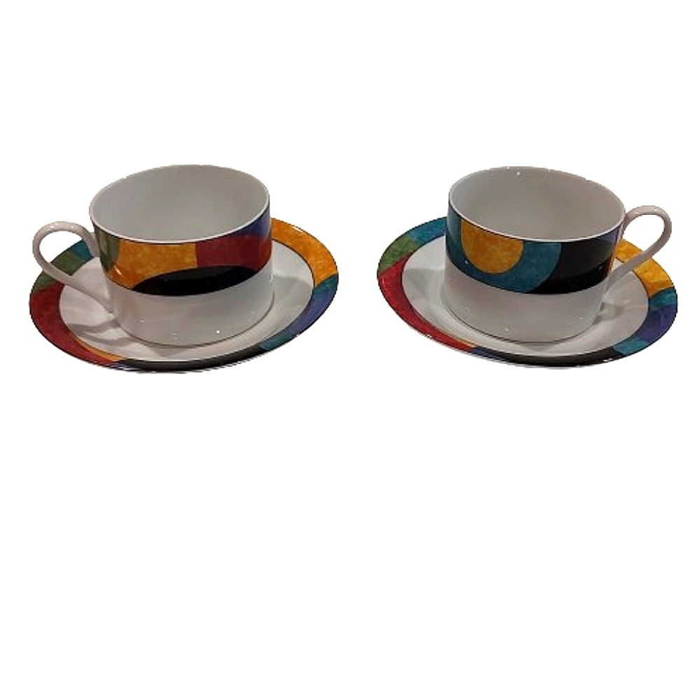 Mikasa Currents Porcelain Flat Cup & Saucer Set of Two Yellow Red Black …